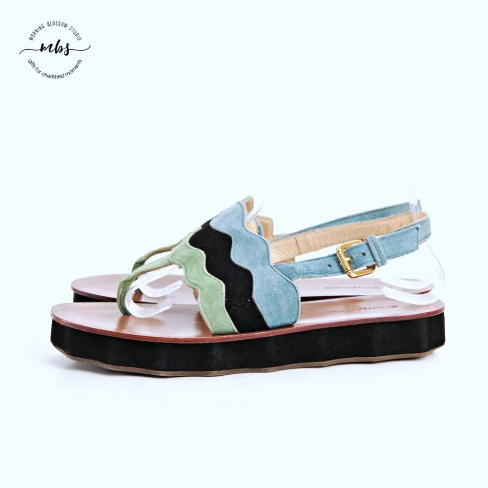 Ol'autre‎ Chose Platform Suede Ankle Strap Thong Sandals Multicolor Women US 6.5 - Picture 4 of 14